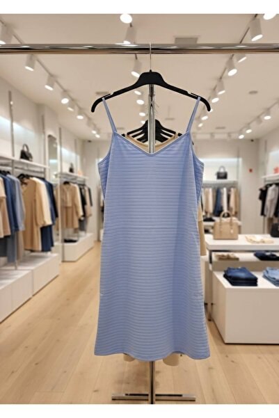 YusGos Women's Rope Strap Viscose Dress Blue XL