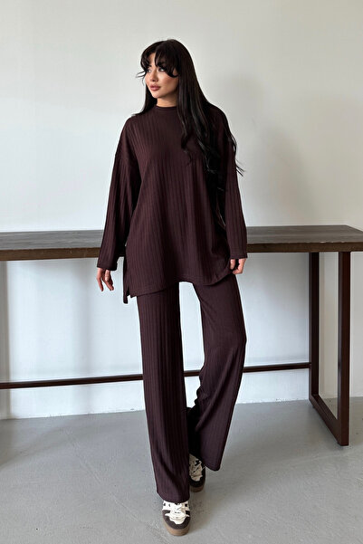 Balenbi Women's Knitwear Look Striped Crew Neck Hijab Tunic Set 1152