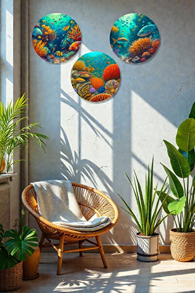 Nod Ilustrație de viață submarină Model de pictură din lemn din 3 piese, sufragerie, dormitor, birou, decorarea peretelui casei