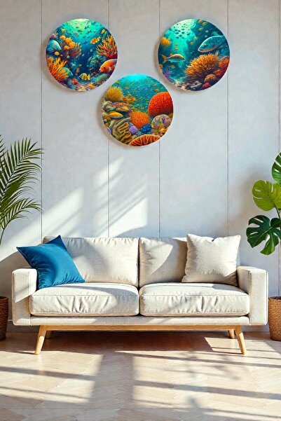 Nod Ilustrație de viață submarină Model de pictură din lemn din 3 piese, sufragerie, dormitor, birou, decorarea peretelui casei