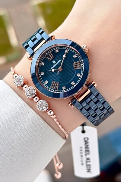 Daniel Klein Kasası Rose Kordonu Lacivert Renk 32 mm Seramik Kadın Kol Saati ...