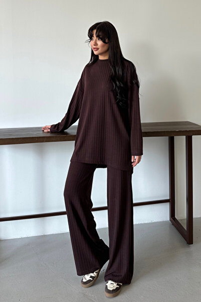 Balenbi Women's Knitwear Look Striped Crew Neck Hijab Tunic Set 1152