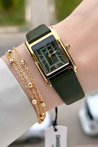 Daniel Klein Kasası Gold Kordonu Yeşil Renk Kadın Kol Saati ve Bileklik