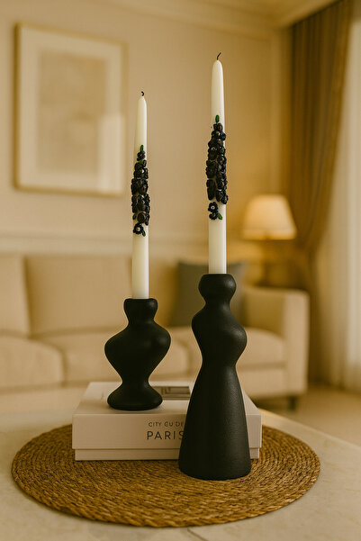 Zigzag Home Dekoratif Bohem Tarz 2 Parça Dokulu Kaya Model Şamdan Mumluk Bibl...