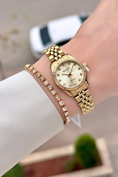 Ferrucci Gold Renk Ayarlanabilir Kordonlu 24 Mm OksitlenmezKadın Kol Saati ve...