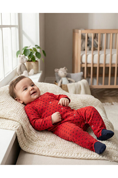 Noone Mini Patterned Baby Romper - Long Sleeves, Crew Neck