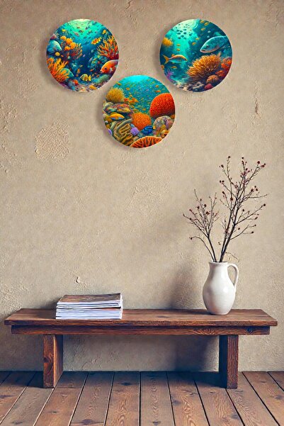 Nod Ilustrație de viață submarină Model de pictură din lemn din 3 piese, sufragerie, dormitor, birou, decorarea peretelui casei