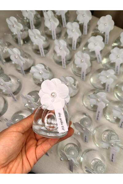 Kara Art Beyaz Ortanca İnci Detaylı Kolonya Cam Şişe Hediyelik – Nikah, Nişan...