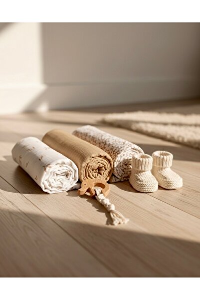 Sahra İpek %100 Organik Pamuk Müslin Örtü & Müslin Battaniye 3lü Set