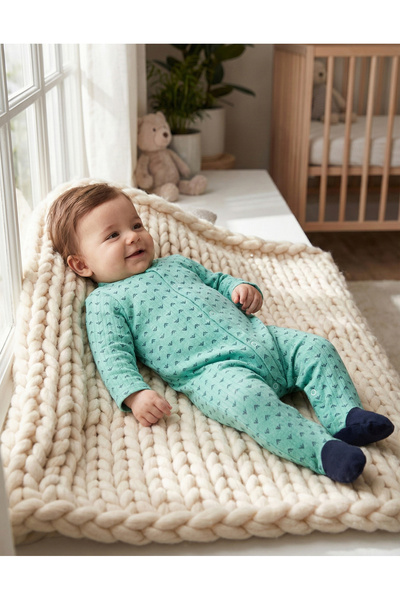 Noone Mini Patterned Baby Romper - Long Sleeves, Crew Neck