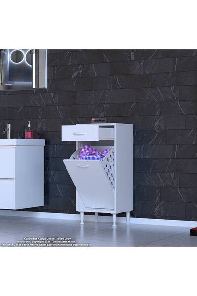 Modilayn Sepetli 45 X 88 cm Kirli Çamaşır Dolabı Banyo Dolabı Çok Amaçlı