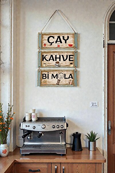 Nod Çay Kahve Mola 3'lü Ipli Mdf Tablo Seti, Ev, Mutfak Cafe, Restoran Ahşap Duvar Süslemesi