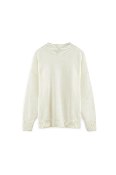 praye Pulover Triko cu jumătate de gât de culoare ecru