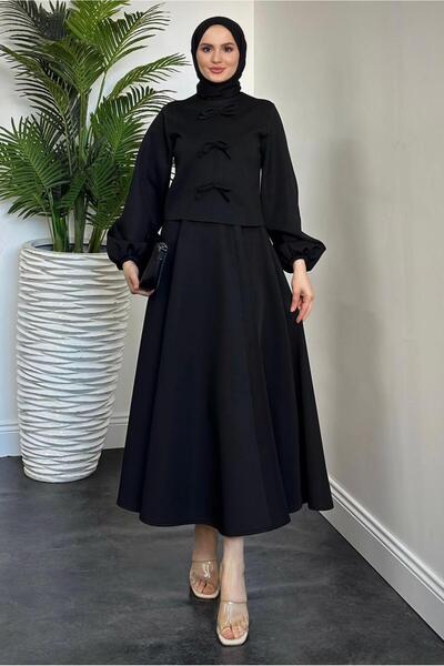 TRENDTESETTÜR KADIN SİYAH ETEKLİ SCUBA TAKIM T 9416