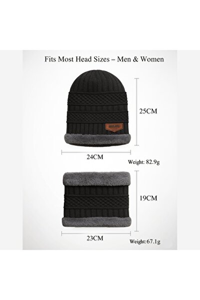 SARAOONT 2-Piece Black Winter Thick Hat Beanie Scarf Set