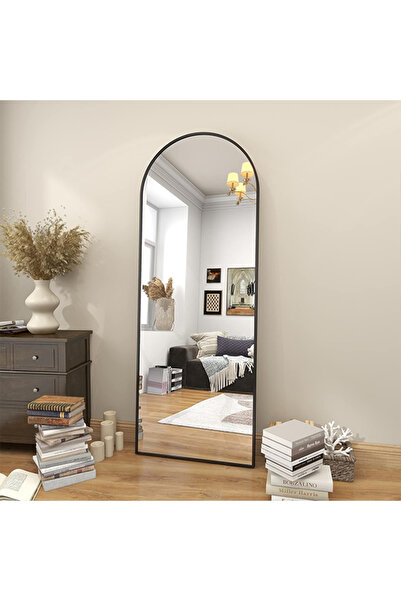 VALUE مرآة مستطيلة حديثة كاملة الطول بإطار معدني أسود 156 × 47 سم