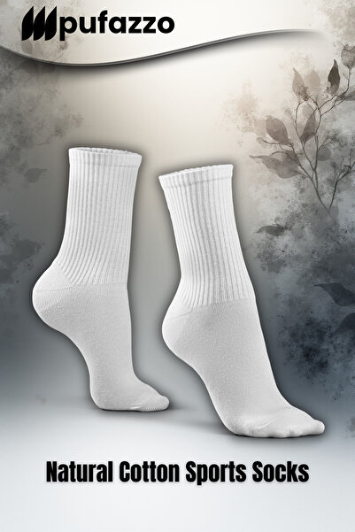 PUFAZZO Унисекс тенис спортни чорапи, комплект от 6 чифта – естествен памук, без шевове, подметка от хавлия, тенис, колеж, чорапи