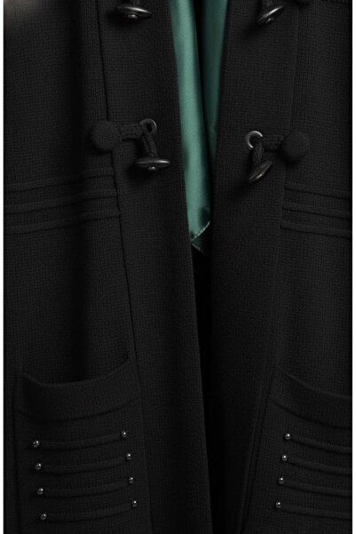 YusGos Women's Hijab Button Detailed Pocket Pearl Double Pocket Mother Cardigan