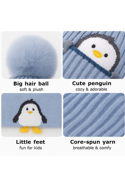 SARAOONT 2 Piece Cartoon Penguin Knitted Winter Hat and Scarf for Babies and Toddlers 0-4 Years