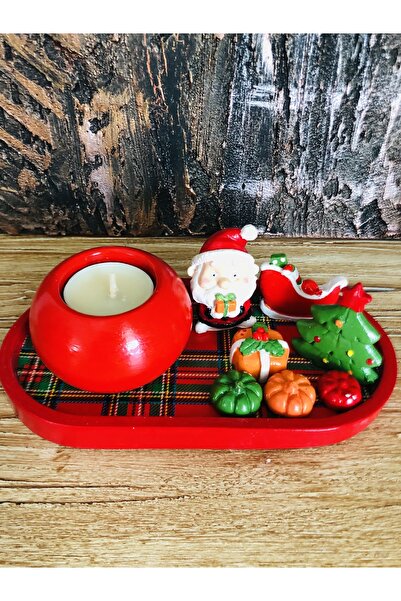 epoxiawood Yilbasi temali dekoratif tabak ve mumluk