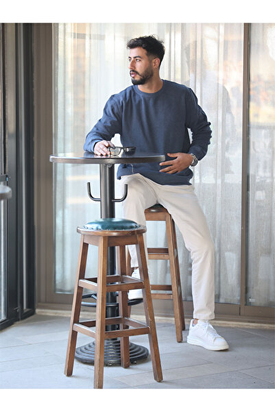 TKT Μπλε φούτερ από ύφασμα Σαλανίκης με λαιμόκοψη με ελαστική φούστα με μανίκια