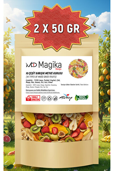 Magika Design 10 Çeşit Karışık Meyve Kurusu 2x50 G Limon Portakal Greyfurt Çilek Mango Muz Ananas Kivi İncir Armut