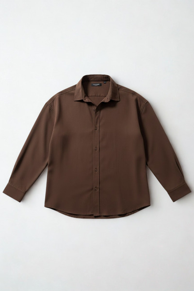 A&O Style Men's Brown Oversized Gramage Tok Modal Fabric Long Sleeve Shirt
