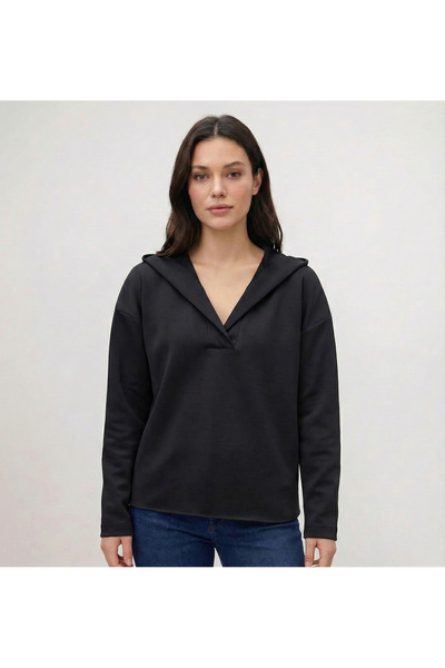 T Guel سويت شيرت نسائي أسود بغطاء للرأس من قماش سكوبا