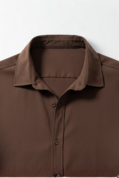 A&O Style Men's Brown Oversized Gramage Tok Modal Fabric Long Sleeve Shirt