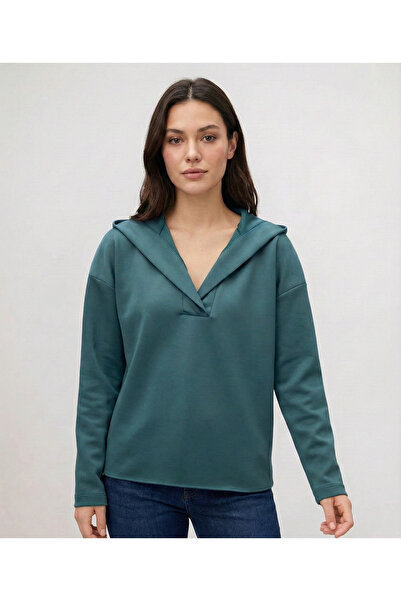 T Guel سويت شيرت نسائي بغطاء للرأس من قماش سكوبا باللون الأخضر الزمردي