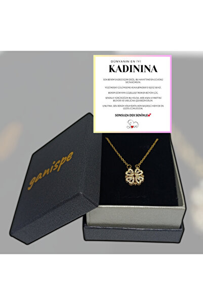 ganispe Yeni Yıl Hediyesi " Kadınıma" Yonca Çelik Kolye Sevgi Dolu Mesaj Kart...