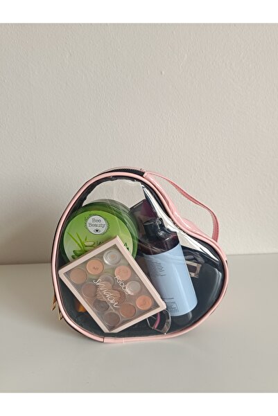 Maykis ŞEFFAF KALP Pembe MAKYAJ ÇANTASI