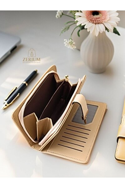 ZERİUM Pu Leather Women's Wallet - Vintage Leaf Pattern Long Handle Card Holder