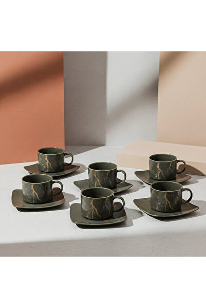 Malooki Set of 6 coffee or tea cups 180 ml with saucers - green marble