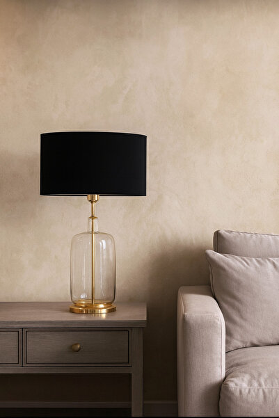 Lampada Elenore Gold Kaplama Cam Abajur - Laci Gold Şeritli