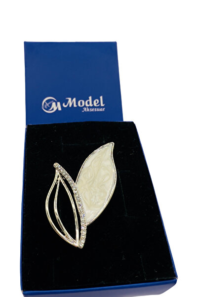 model aksesuar Lale Yapraklı Sedef Detaylı Taşlı Broş