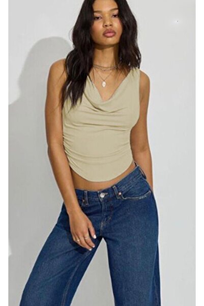 Atelier by Ece Beige Stone-Colored Degaje Collar Blouse Body Size Xs-S