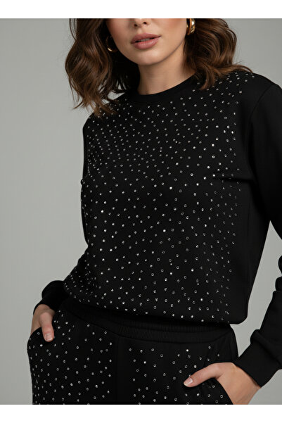 MODA Siyah Crystal Taş Detaylı Şık Tasarım Kadın Eşofman Takımı