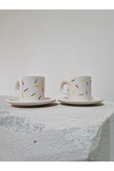 ÖZLEMKAYMAZ Ceramic Confetti Themed Turkish Coffee Cup for Two People 60ml