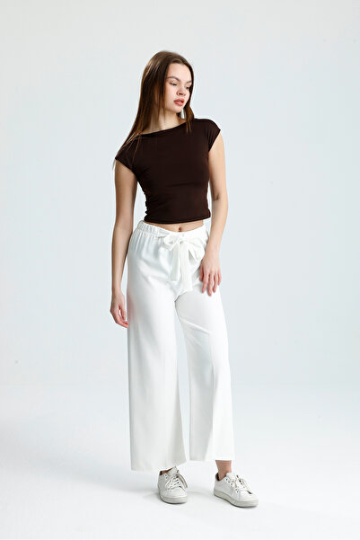 VOICTEC High Waist Elastic Drum Fabric Wide Leg Pants with Belt