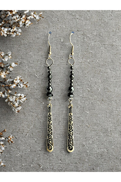 ayrestyle حلق نسائي طويل 8 سم بحجر الهيماتيت الطبيعي |   أقراط فضية اللون مع ...