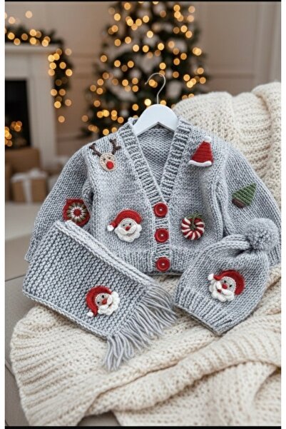 örgü New Year Themed 3-Piece Baby Set
