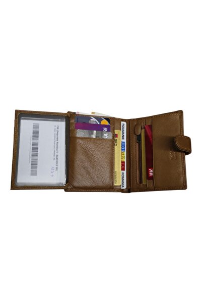 Vera Pelle Men's Leather RFID Vertical Wallet with Coin Pocket – Model Q3186 Brown