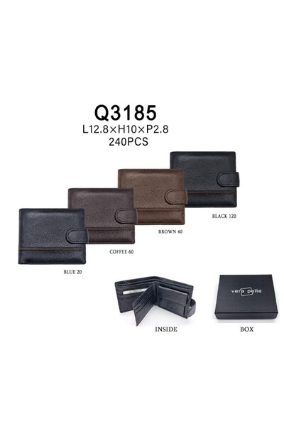 Vera Pelle Men's Leather Wallet RFID, Card Compartments, Gift Box - Q3185 Black