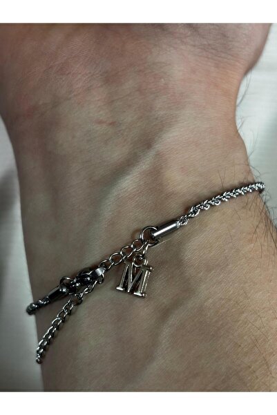 bijoux uniques سوار فولاذي للجنسين بحرف M