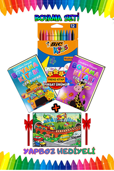 Ata Yayıncılık Çocuklar Için 2 Boyama Kitabı-silinebilen Mum Boya- 1 Yapboz