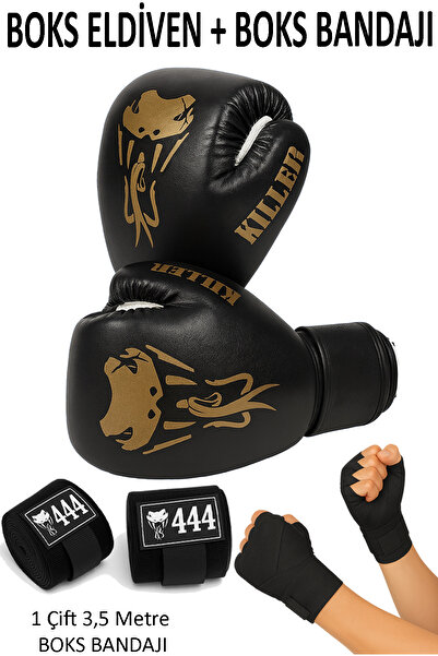 GAZELMANYA Kıller Boks Eldiveni Ve Bandaj Seti Boxing Gloves + Boks Bandajı Kick Boks Eldiveni Muay Thai