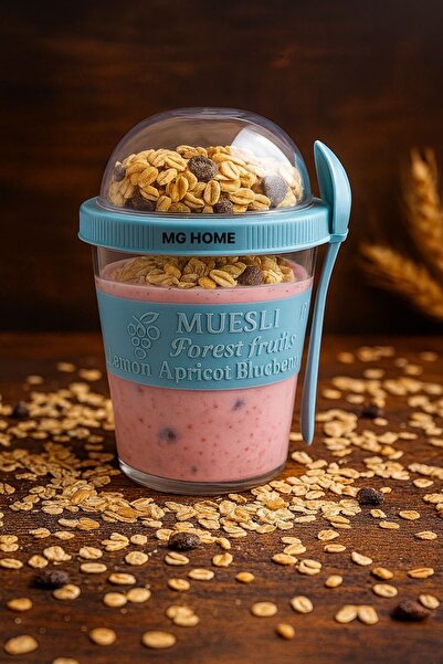 VENON Light Blue 🌸 Yogurt Muesli Container 600 ml 🌸 Yogurt Container Lunch Box with Lid and Spoon