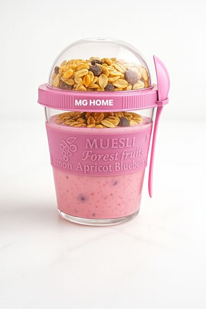 VENON Pink 🌸 Yogurt Muesli Container 600 ml 🌸 Yogurt Container Lunch Box with Lid and Spoon