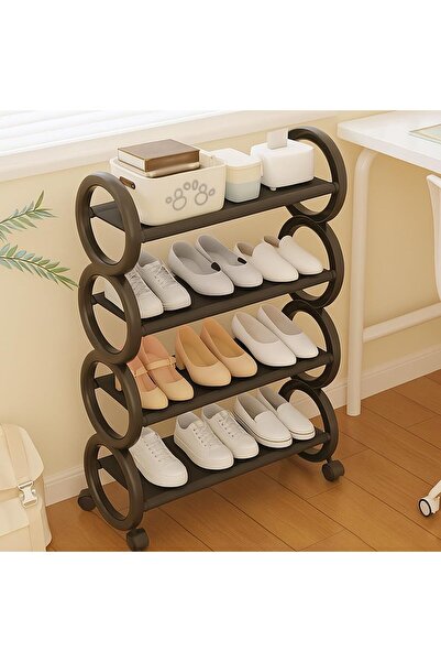 genric رف أحذية متنقل من OneDcor بعجلات دوارة (أسود، 4 طبقات)